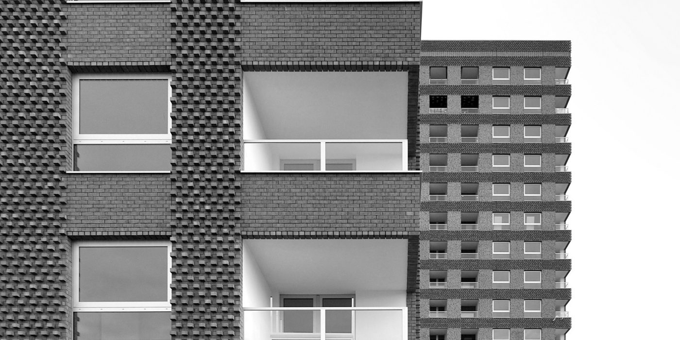 Westkaai Towers 5 & 6 black and white; Brick Award 2018 Grand Prize Winner, category "Living Together"; Tony Fretton Architects; Photo: Filip Dujardin