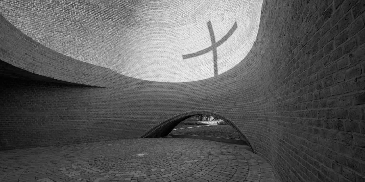 San Bernardo Chapel black and white with clay blocks; Brick Award 2018 Special Prize Winner Category "Sharing Public Spaces"; Nicolás Campodonico Estudio; Photo: Nicolás Esteban Campodonico